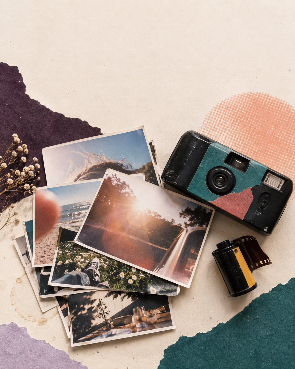 A collection of imperfect printed photographs with a film camera
